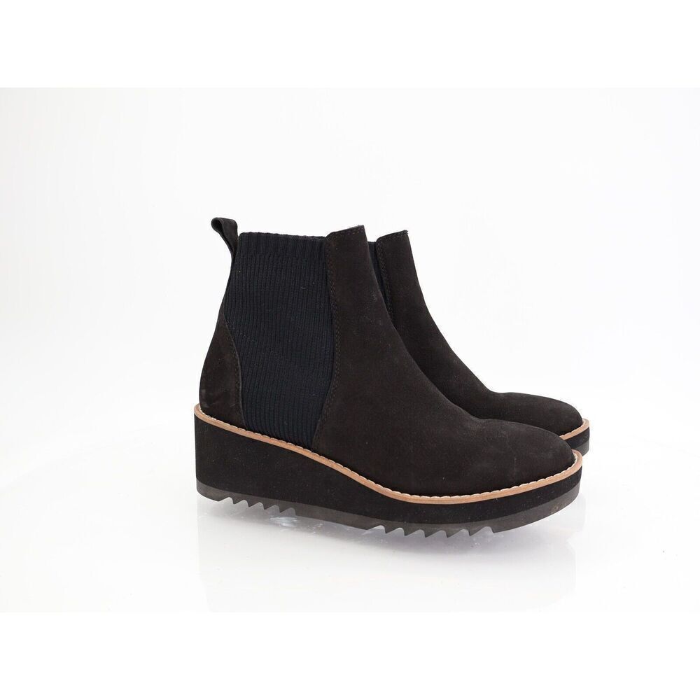 Eileen Fisher Womens Lilou Boots Booties Chelsea Wedge Heel Black Leather 5